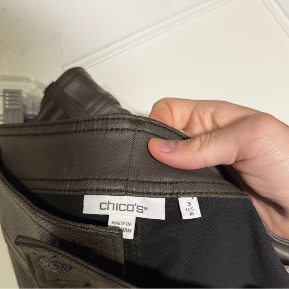 Chico's Coated Wide Leg Cropped Denim Jeans Mink Taupe Size 3 / 16 Brown - Picture 10 of 12